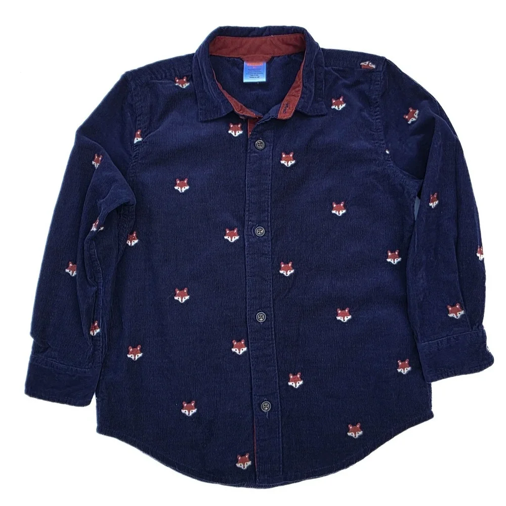 Gymboree Boys 5T Shirt Lot Corduroy Fox Embroidered Plaid Flannel 2 Pc